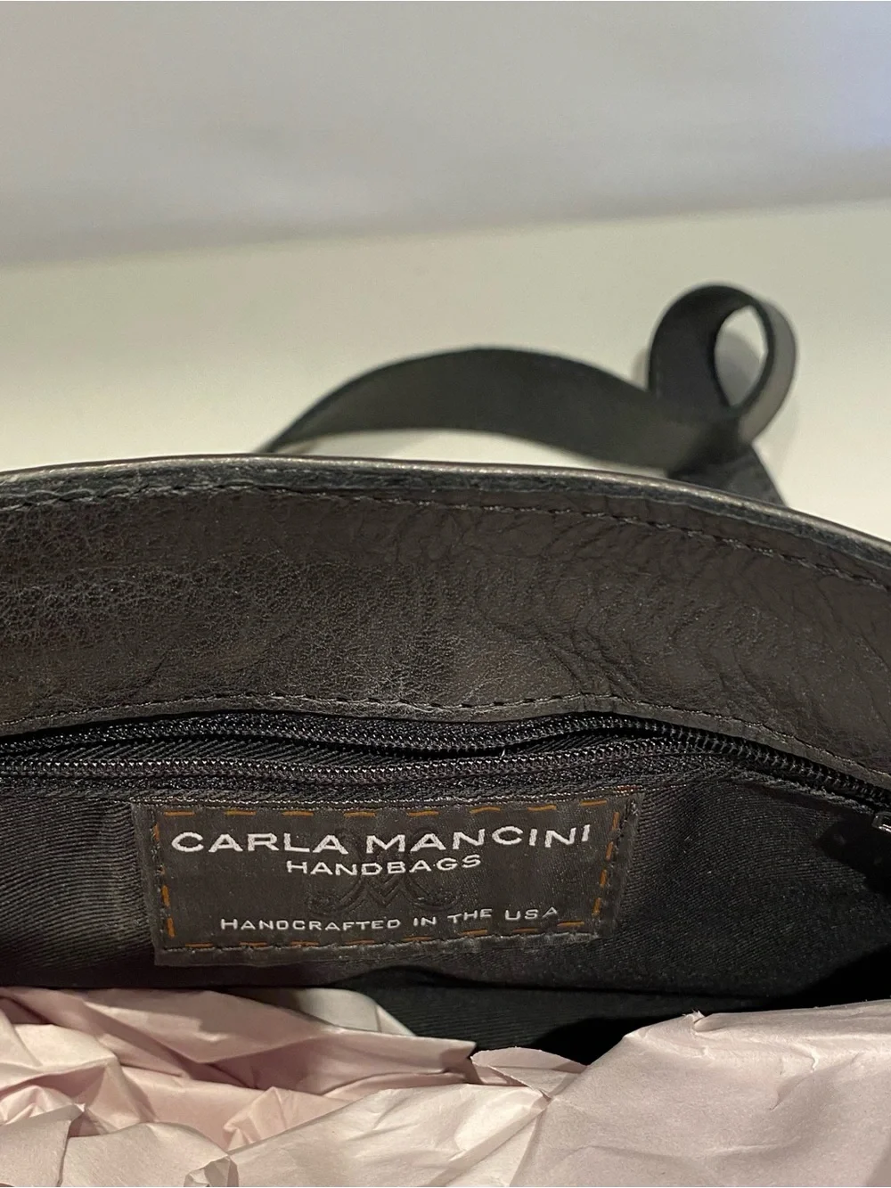 Carla Mancini Black Leather Shoulder Bag with Whipstitch Detail - Picture 2 of 9